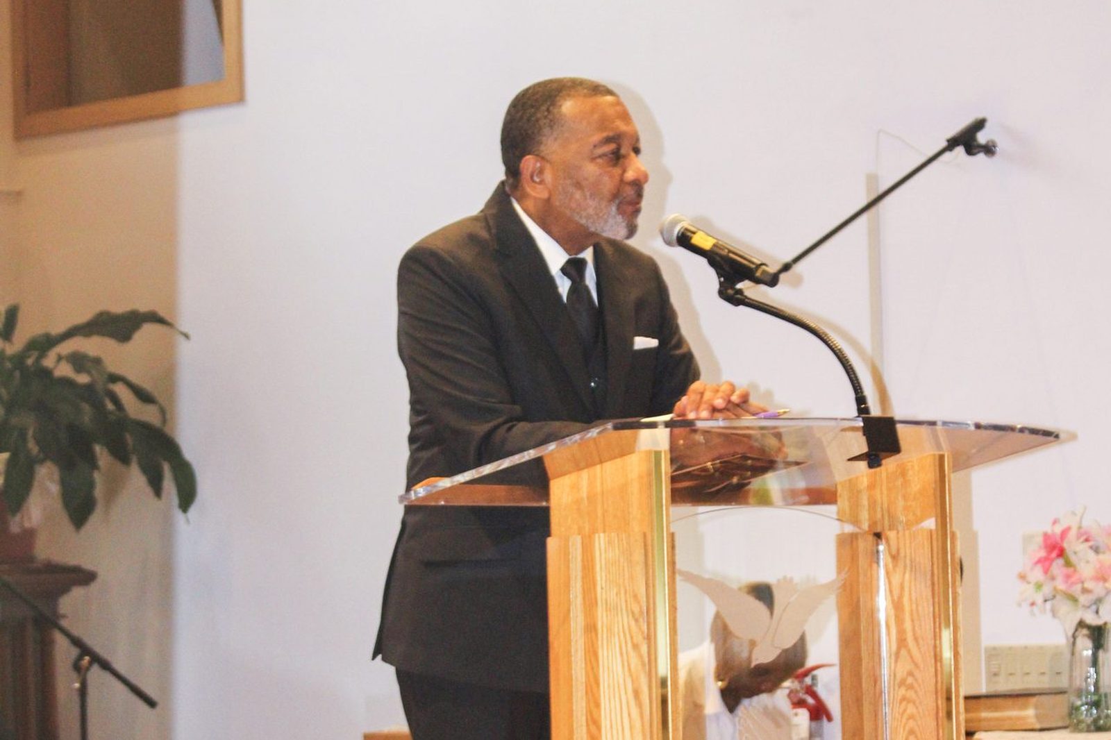 Reverend Anthony Wade in the pulpit at Second Baptist